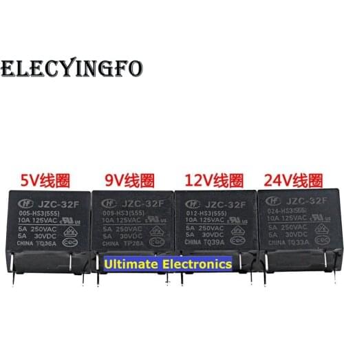 10pcs HF32F- JZC-32F-012-HS -HS3 JZC-32F-009-HS -HS3 JZC-32F-024-HS -HS3 5A 4feet relay