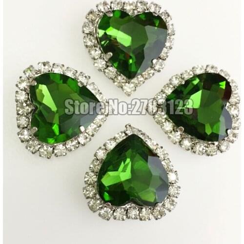 12mm grass green heart shape sliver bottom Crystal buckle, 10pcs/20pcs high quality flatback Glass sew on rhinestones diy SKHY22