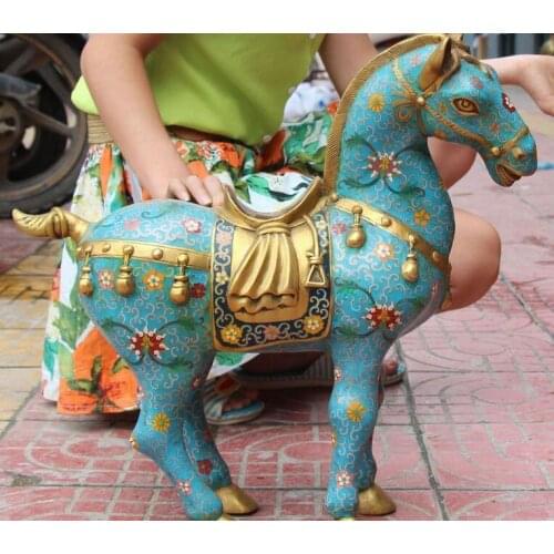 20" Marked Chinese Cloisonne Enamel Gilt Success Run Horse Horses Animal Statue