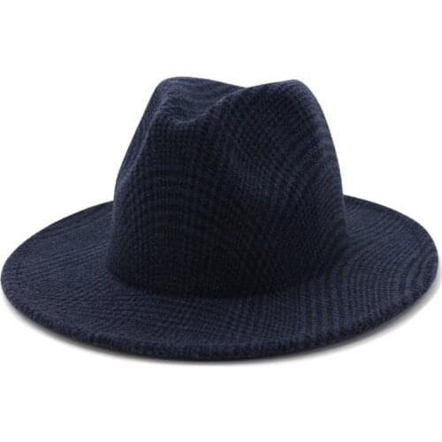 2021 High Quality Fashion Woolen women Felt Jazz Fedora Hats lattice Decor Unisex Wide Brim Panama Party Trilby men wedding cap