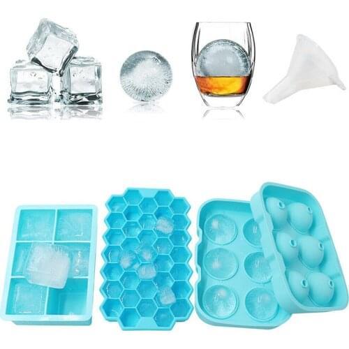 3pcs Square Round Silicone Tray Mould Ice Cube Maker Mold Honeycomb Grid With Removable Lids Silica Gel