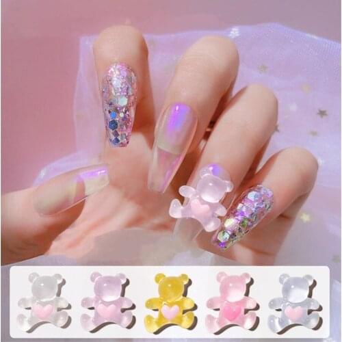 3Pcs/Bag Resin Heart Bear Nails Accessories for DIY Art Decoration Fashion Animal Nail Stickers for Manicure Design