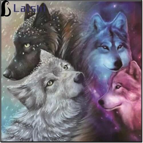 5D Full Embroidery Painting Four color wolves, companion DIY Diamond Paintings Cross Stitch Animal Realistic Wall Decorations