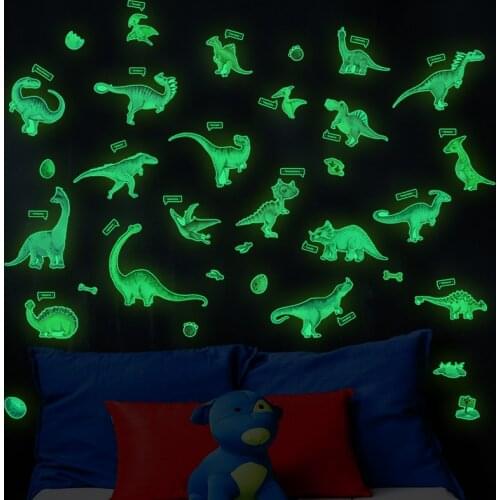 6 Sheets 3D Luminous dinosaur wall stickers Home decor DIY decals kids room decoration Fluorescent glow in the dark stickers