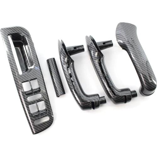 Car Carbon Grain Master Window Switch Control Panel Trim Bezel + 3 Interior Door Grab Handle Set for VW Jetta Golf MK4 1999-2004