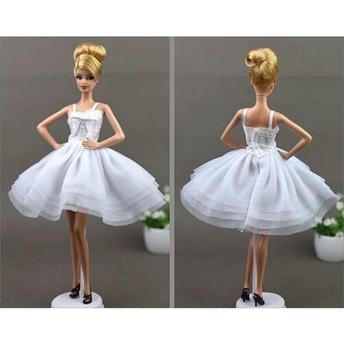 White Lace Short Dress For Barbie Doll Princess Evening Party Clothes Wears Ballet Dresses Outfit 1/6 Doll Accessories Kid Toy