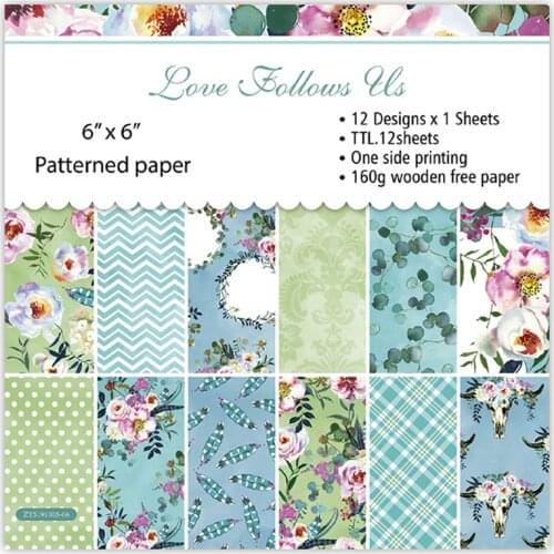 12pc love flower patterned paper Scrapbooking paper pack handmade craft paper craft Background pad