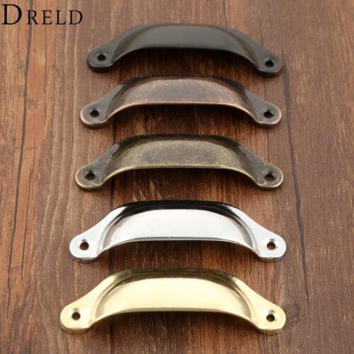 DRELD 2Pcs 98*35mm Retro Kitchen Drawer Cabinet Door Handle Furniture Knobs Hardware Cupboard Antique Brass Shell Pull Handles