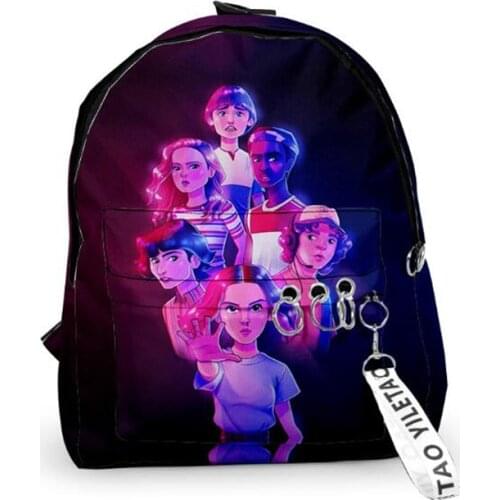 Cool Notebook Backpacks School Bags Anime Stranger Things 3D Oxford Waterproof Key Chain Accessories Boys Girls Cute Small Bags