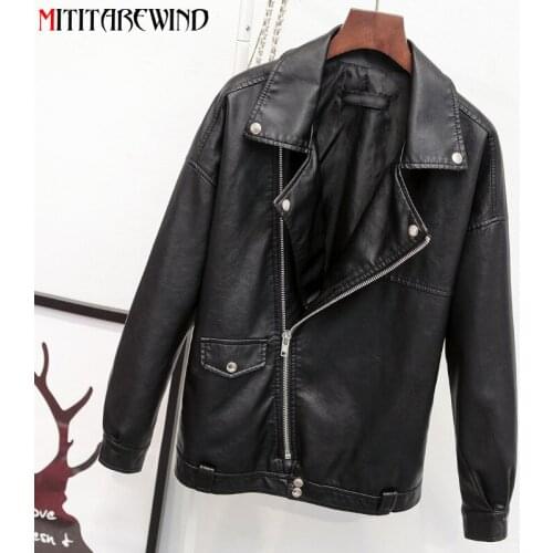 BF Style Spring Fall PU Leather Jacket Women Korean Fashion Casual Loose Oversize Leather Coat Femme Black Biker Jacket Female