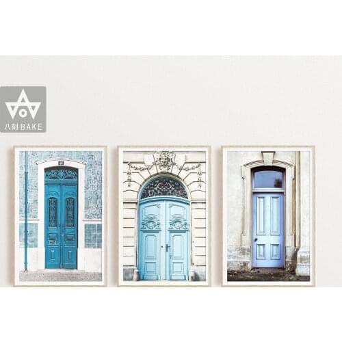 Moroccan Blue Door Wall Art Photography Calligraphy Canvas Panting Islamic Architecture Poster Print Wall Pictures Boho Decor