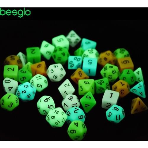 Polyhedral Dice Effect Glowing in Dark with Black Drawstring Bag for RPG MTG and Other Board Table Games