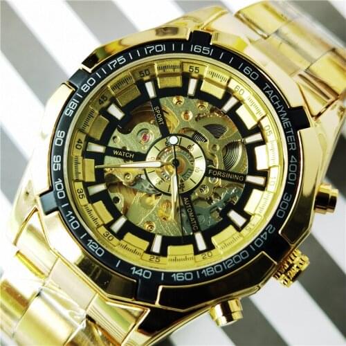 Forsining 2020 Motorcycle Design Golden Band Waterproof Skeleton Men Automatic Mechanical Watches Top Brand Luxury Male Clock