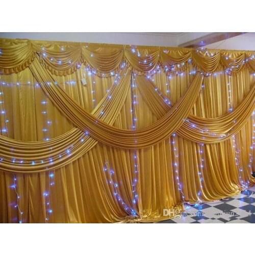 A set 3x6m Luxury Wedding backdrop with multiple gold drape wedding curtain swag party decoration free shipping B