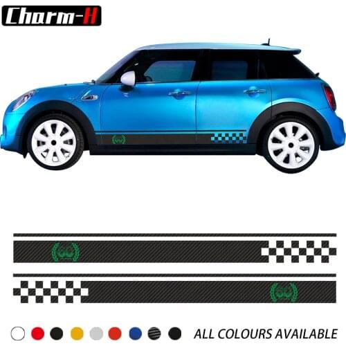2pcs Car Door Side Skirt Stripes Stickers 60years Checkered Vinyl Decal For MINI Cooper S Countryman Clubman F54 F55 F56 F57 F60