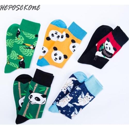 Autumn/Winter Fashion Art Tide Unisex Socks Colorful Flowers Cartoon Birds Kawaii Panda Funny Socks Calcetines Hombre Divertido