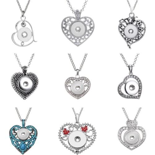Newest Snap Jewelry Crystal Love Heart Snap Button Necklace for Women Fit DIY 18mm 20mm Snap Button Jewelry