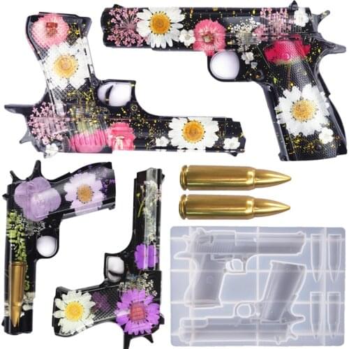 Gun Toy Silicone Molds Pistol Shaped with Bullet Epoxy Resin Molds DIY Deco Molds for Resin Art Making Life Size Halloween Molds