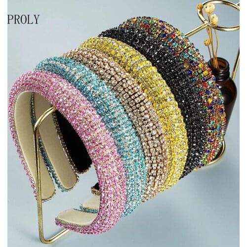 PROLY New Fashion Women Headband Shining Rhinestone Baroque Hairband Summer Autumn Turban Adult Handmade Hair Accessories