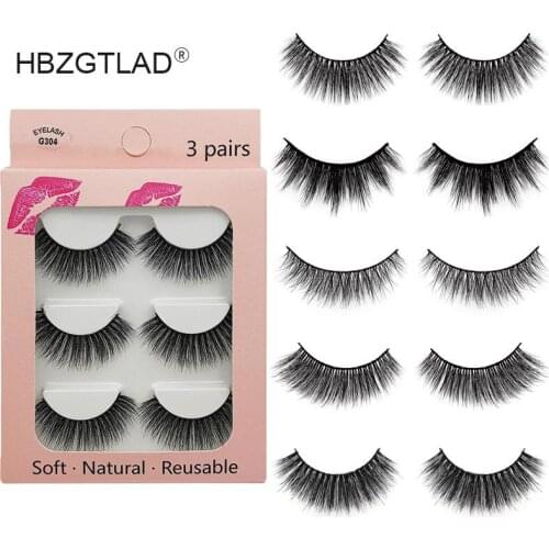 HBZGTLAD 3pairs/box 3D false eyelashes 100% Handmade transparent stalk crossing fiber super soft clear band silk lashes