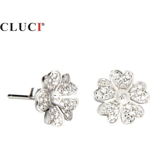 CLUCI Silver 925 Snowflake Shaped Zircon Drop Earring Pearl Mounting for Women Making 925 Sterling Silver Earrings SE054SB