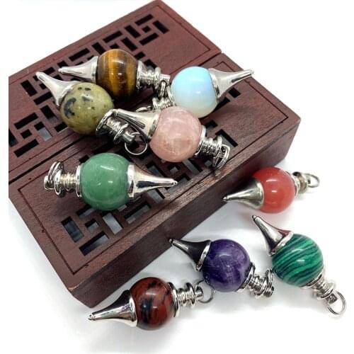 Natural Stone Spherical Pendulum Semi-precious Stone Pendant Suitable for DIY Jewelry Making Necklace Pendant Size 17x40 Mm