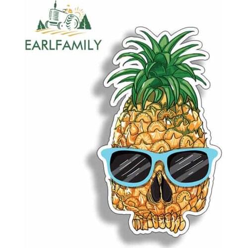 EARLFAMILY 13cm x 13cm for Pineapple Skull Glasses Car Stickers Helmet Motorcycle Sunscreen Vinyl JDM Accessories Fine Decal
