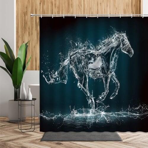 Water Horse Creative Design Bath Shower Curtain Originality Bathroom Decor 3D Waterproof Fabric Home Decorate Curtains With Hook