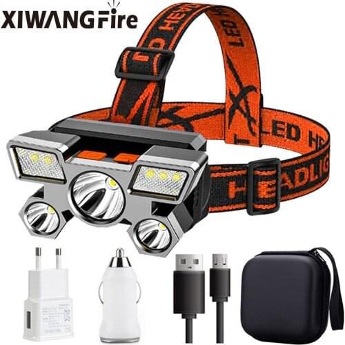 XIWANGFIRE 5LED With Built-in 18650 Battery USB Rechargeable Portable Flashlight Lantern Headlamp Outdoor Camping Headlight