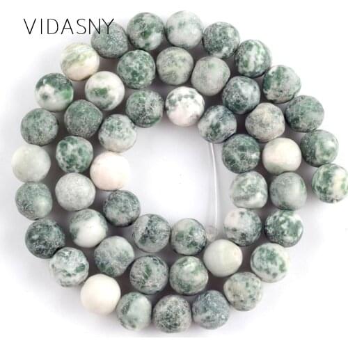 Natural Dull Polished Green Spot Stone Beads For Jewelry Making 4 6 8 10 12mm Matte Round Loose Beads Diy Bracelet Necklace 15