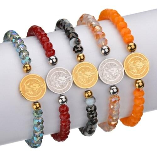 Catholic Religiou Crystal Womens Bracelet Charm Colorful Crystal Jesus Bracelet stainless steel Bracelet for Women Yoga Jewelry