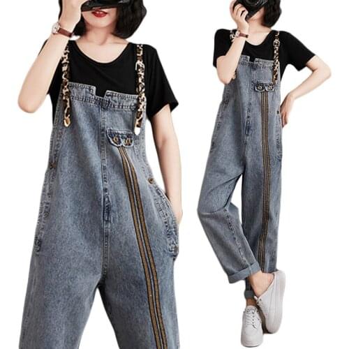 Spring Autumn Overalls Fashion Women Loose Straight-leg Jeans Plus size Women Bib Jumpsuit light Blue Trousers Mono De Mezclilla