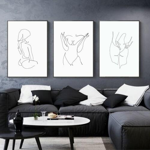 Female Nude One Line Art Drawing Picture Nordic Canvas Painting Wall Art Figure Woman Body Minimalist Posters and Print for Room