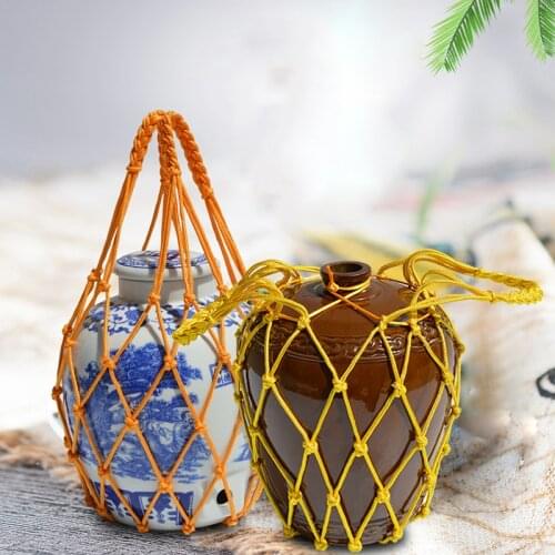 1Pcs Bag Carrier Hand-Woven Net Pocket for Wine Jar, Wine Jar Handicraft Rope Net Bag Single Bottle Natural Hemp Rope Mesh Bag