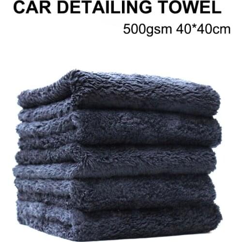 1pcs Black Microfiber Car Detailing Waxing Towel 40*40cm 500gsm Coral Fleece Cloth Thick Strong Water Absorption