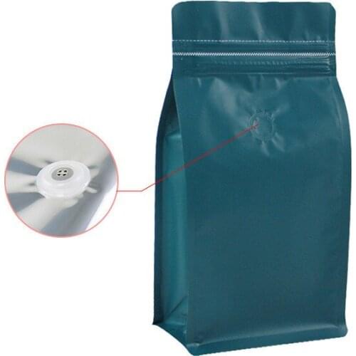 100pcs Universal blue one pound coffee bag one way exhaust valve aluminum plated bags octagonal bag side zipper pouch