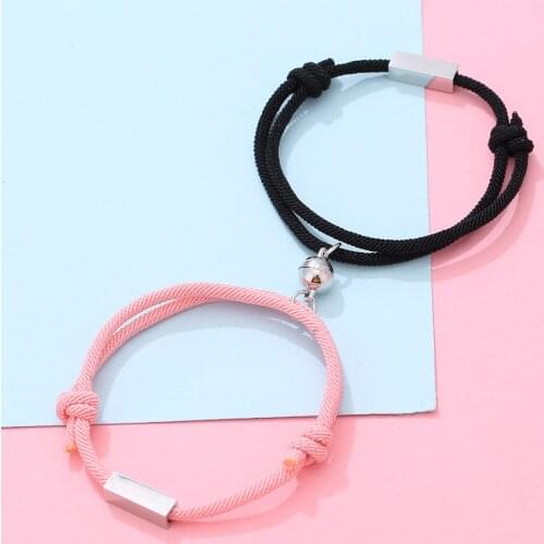 2pc/set Custom Engraved Couples Bracelets Stainless Steel Silver Women Bracelet DIY Magnetic Wristband Personalized Lovers Gift