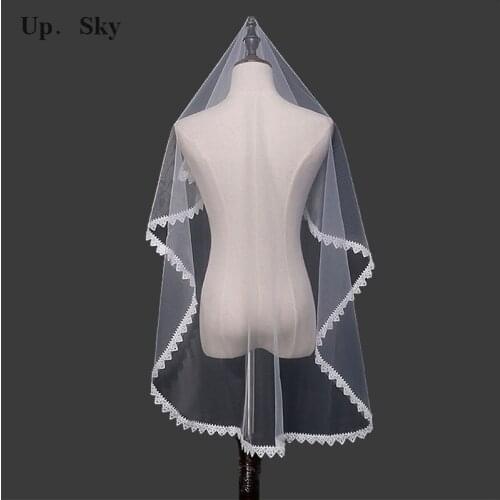 2018 Real Photos A Lace Layer Appliques Short Edge New White Ivory Bridal Veils