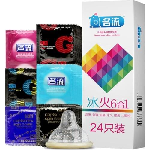 24pcs Mixed Types Condoms Ultra Thin Tight Thread Lubricated Condones Ice Fire G spot Particles Penis Sleeve Safe Contraceptive