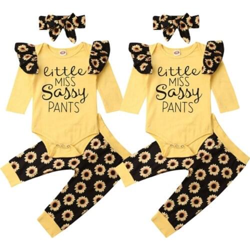 3PCS Newborn Baby Girls Cotton Flower Clothes Romper Jumpsuit Leggings Pants Autumn Winter Warm Outfits 0-18M