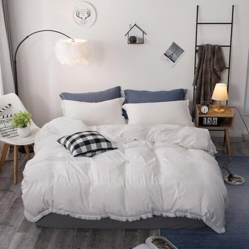 3PCS Simple Tassels Bedding Set Solid Color Cotton Duvet Cover Twin Queen King Size Nordic Bedroom Comforter Bedding Sets
