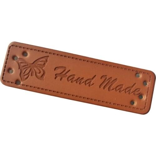 48Pcs/Lot Butterfly Logo Handmade Clothing Pu Leather Labels For Gift Bag Handworker Accessories For Sewing Leather Tags