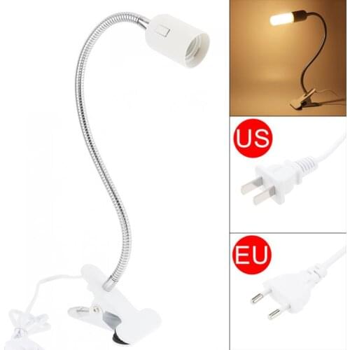 360 Degrees Lamp Holder Clip 50CM Flexible Clip on Switch LED Lamp Holder Socket with Metal Hose and 1.25M Wire for Lighting