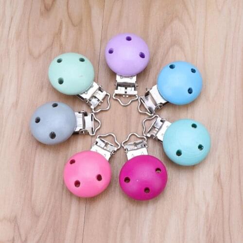 5pcs Metal Wooden Baby Pacifier Clips Solid Color Holders Infant Soother Clasps