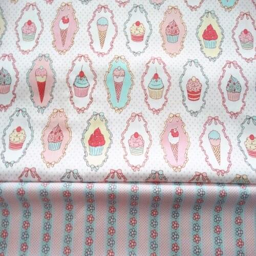 50x40cm Cake Icecream & Polka Dot Stripe Printed 100% Cotton Fabric Bundle For DIY sewing Doll Cloth