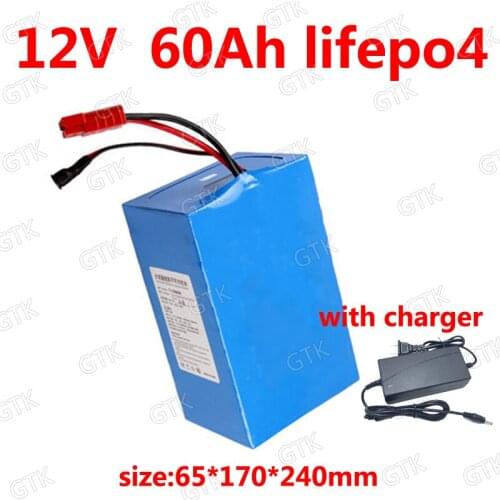 GTK 12v 60ah lifepo4 rechargeable Llithium battery BMS 4S for RV Camping Xenon inverter golf cart monitor toy car + 6A charger