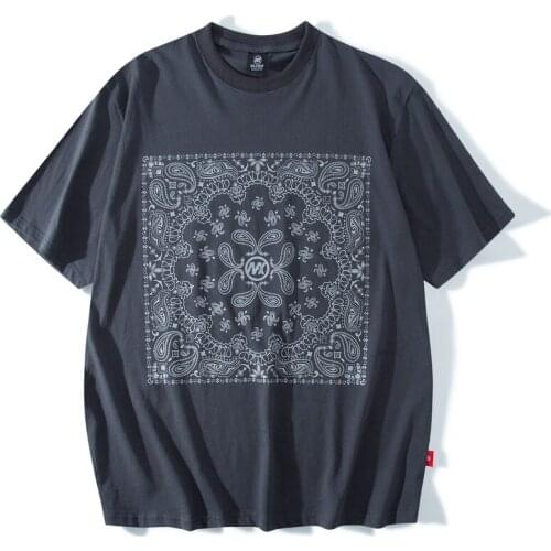 Vintage Japanese Harajuku Patchwork Bandana T Shirt for Men Urban Mens Streetwear Hip Hop Oversized Cotton Bandana T Shirts