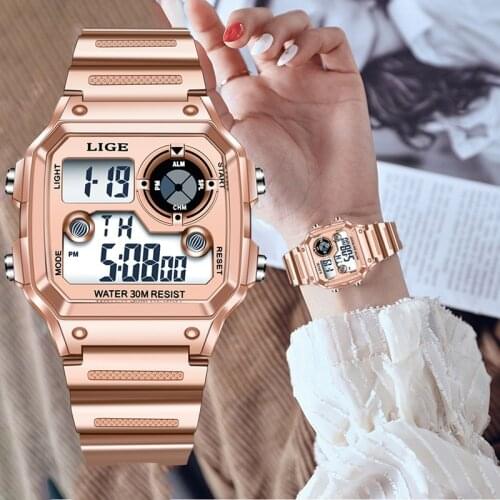 2021LIGE Original Brand Women Watches Digital Watch Woman Fashion LED Ladies Clock Waterproof Electronic Wristwatch Montre Femme