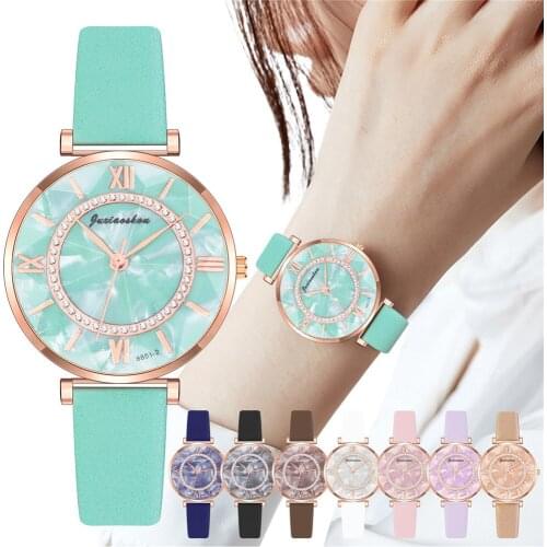 Women Watches Fashion Steeple Glass Marble Dial Analog Quartz Casual Leather Strap Watches Gift Clock Zegarek Damski