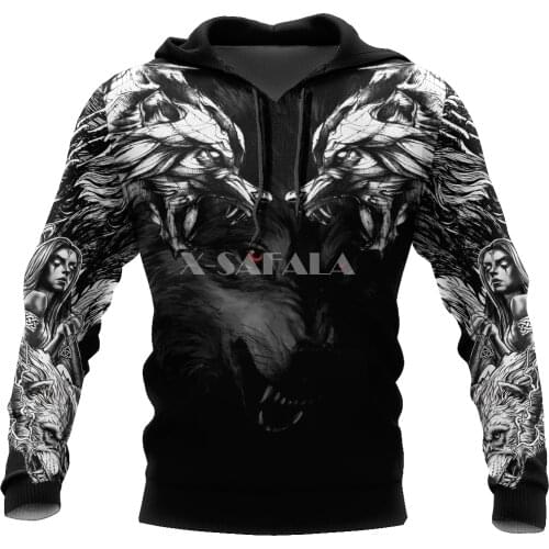 Double Dark Wolf Tattoo Animal 3D Full Print Size XS-7XL Hoodie Man Women Harajuku Outwear Zipper Pullover Sweatshirt Unisex-2